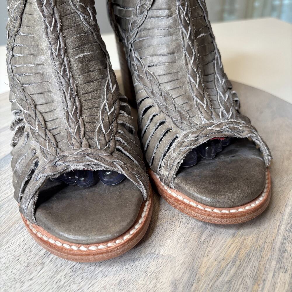 Freebird by Steven Bela Boots Gray Leather Snakeskin Peep Toe Ankle Booties Sz 9 - Picture 5 of 10